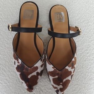 DV by Dolce Vita Cowhide Pointed Mule with Black Strap Gold Buckle